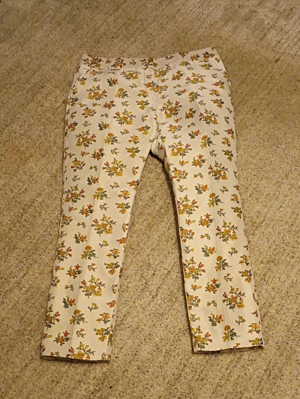 Tory Burch Floral-Trim Cropped Pants in Rust and Cream Size 12